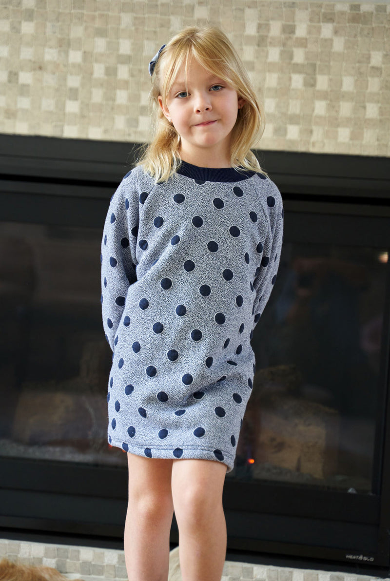 Lune Blue Polka-dot Fleece-lined Dress
