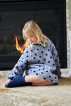 Lune Blue Polka-dot Fleece-lined Dress