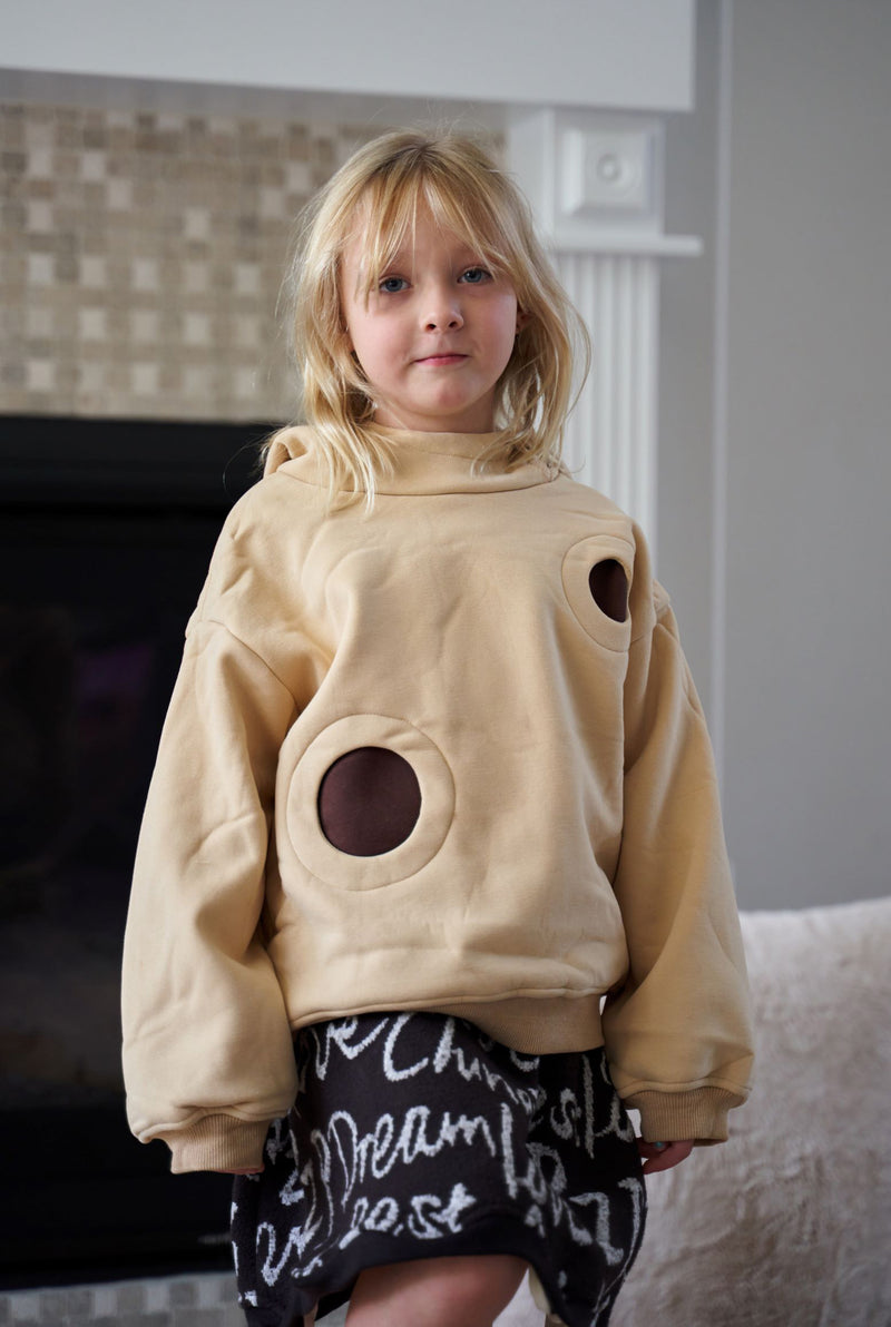 Dottie Cream Fleece-lined Hoodie with Circle Detail (Unisex)